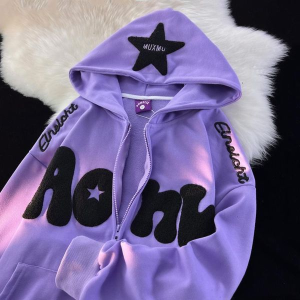 

womens hoodies sweatshirts y2k vintage embroidered hoodies women harajuku hooded zipper sweatshirts hip hop patchwork long sleeve jacket coa, Black