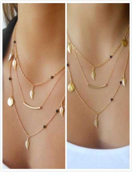 

womens jewelry multi layered silver gold tone leaf coin rhinestone chuncky necklaces chokers necklaces jewelry gift9573337, Golden;silver