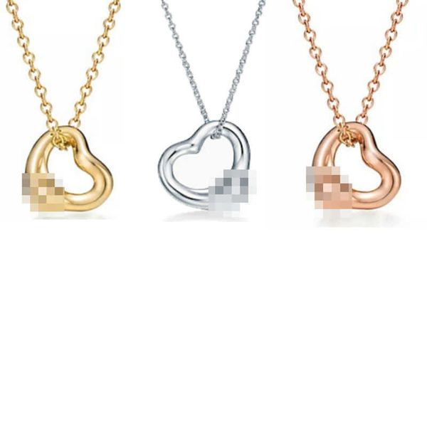 

designer fashionable and minimalist tiffay 925 sterling silver hollow heart shaped gold plated versatile necklace niche love pendant collarb, Black