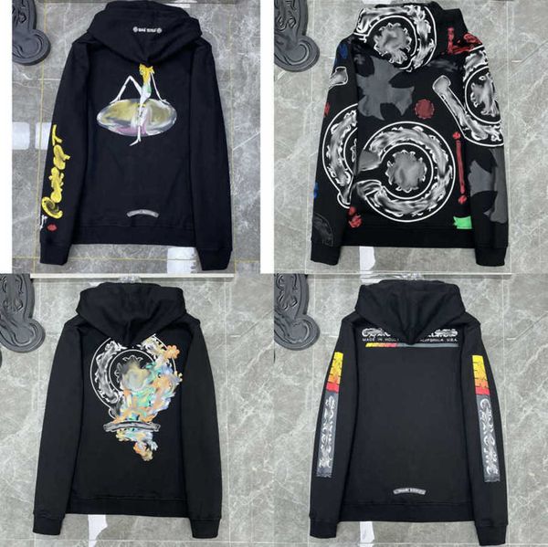 

men's classics luxury sweatshirts jackets brand ch hoodies zipper hooded men women designers sanskrit horseshoe cross pullover sweater, Black
