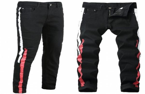 

ripped vintage personality jeans black straight slim button men039s jeans denim trousers biker jeans for men clothes pants size4807827, Blue