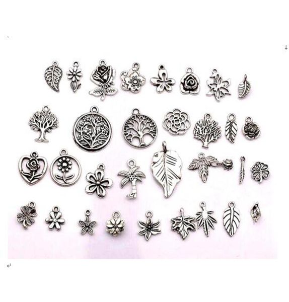 

160pcs antique silver mixed flowers trees leaves charm pendants for jewelry making earrings necklace diy accessories5410696, Bronze;silver