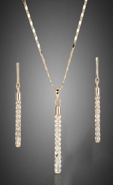 

2021 crystal clear 18k real gold plated austria elements drop earrings and pendant necklace sets sell26651955858126, Black