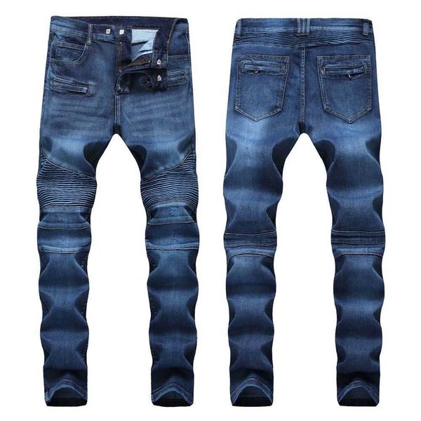

men's distressed ripped skinny jeans mens slim motorcycle moto biker causal denim pants hip hop men jeansp6xv, Blue