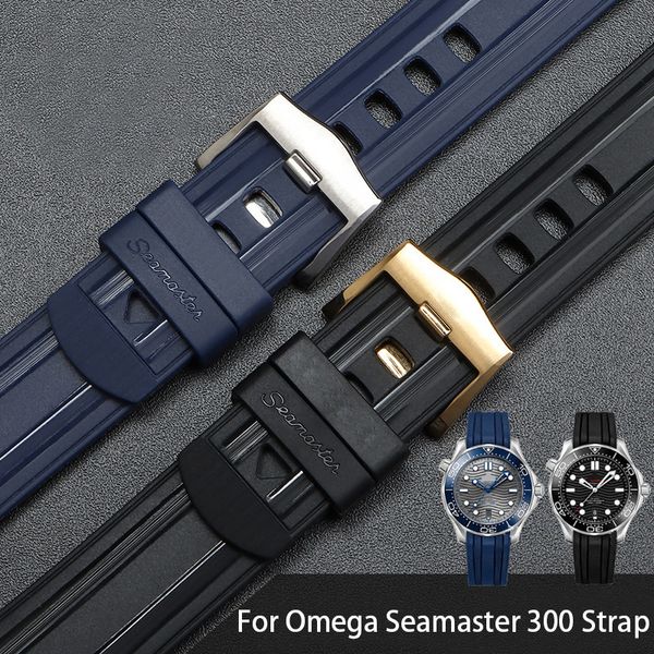 

watch bands diving fluorous rubber silicone watch band belt fit for omeg-a seamaste-r 300 black blue soft strap 20/22mm 230728, Black;brown