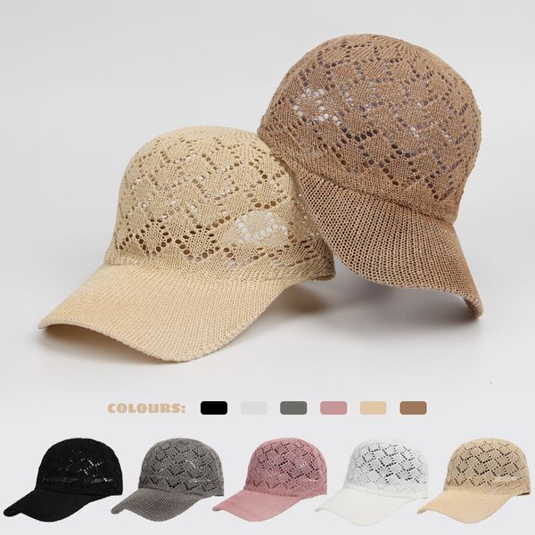 

ball caps summer mesh knitted baseball cap for women fashion hollowed breathable outdoor casual sun protection girl retro snap back hat 2307, Blue;gray