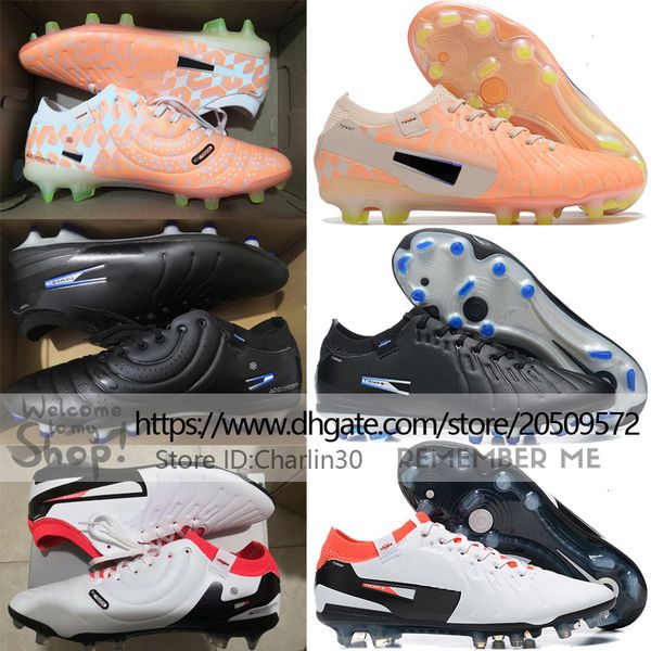 

send with bag quality soccer football boots tiempo legend 10 elite fg soft leather lithe shoes for mens outdoor firm ground training low soc, Black