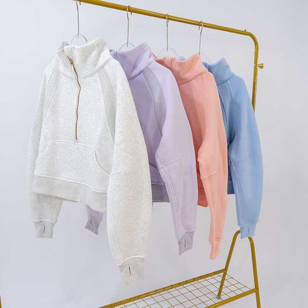 

lulu coat autumn and winter women's half zipper thickened thermal insulation gym outdoor sports stand collar jacket lemon