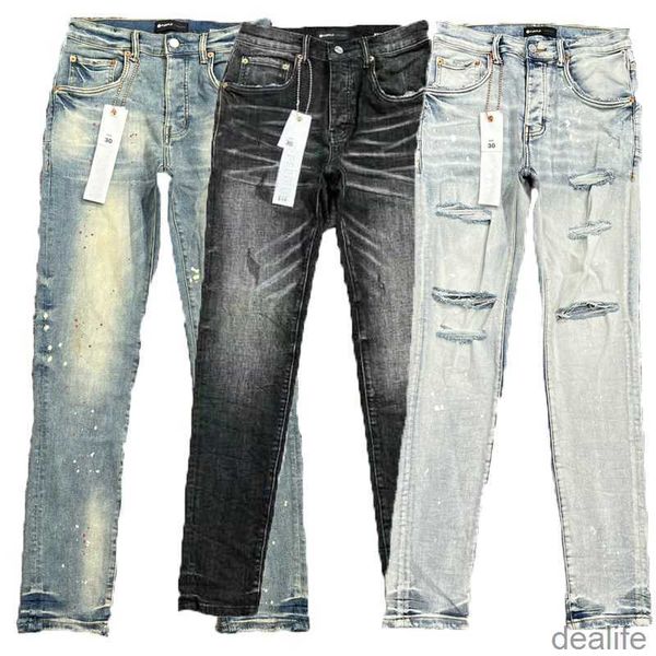 

purple designer jeans brand mens pants pantalones ripped straight regular denim tears washed old long hole tyyo, Blue