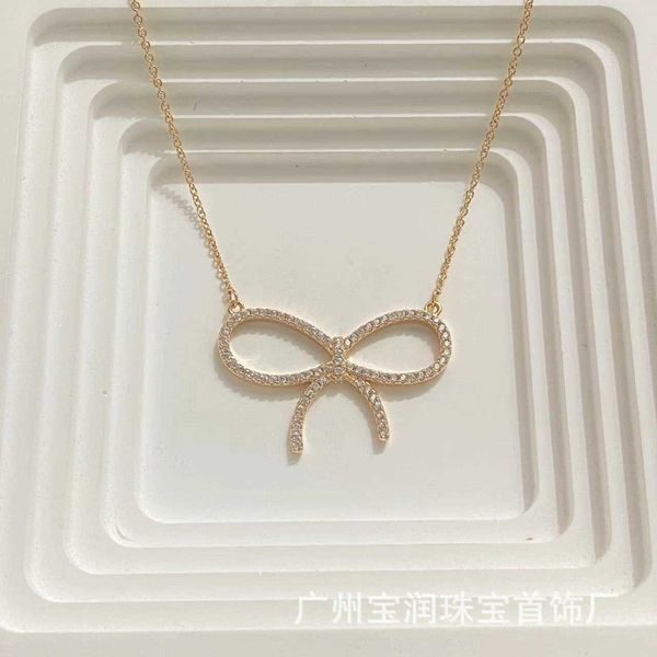 

original tiffay bow necklace s925 minimalist diamonds pendant light luxury female collar chain, Black