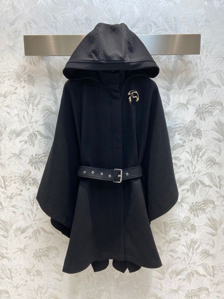 

women's cape runway designer winter black color hooded brooch jacket elegant ladies long sleeve belt oversize long coats outwear, Tan;black