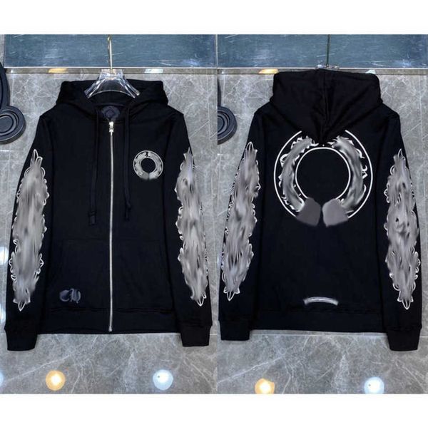 

luxury men's fashion jackets hoodies brandch sweatshirts designers zipper hooded sweater men women casual pullover sanskrit horseshoe h, Black