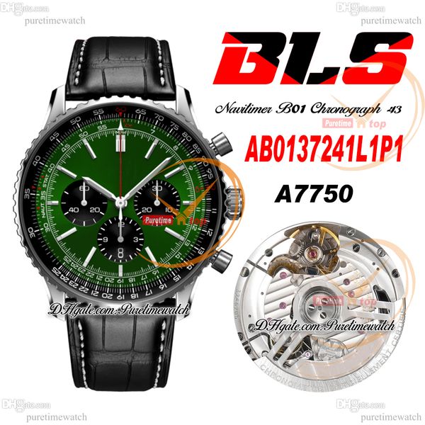 

bls navitimer b01 eta a7750 automatic chronograph mens watch green stick dial black leather strap ab0137241l1p1 super edition reloj hombre w, Slivery;brown