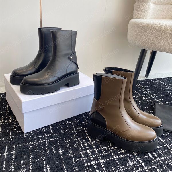 

luxury designer boots chunky heel leather black short boots women's fashion nude boots round toes martin boots biker boots combat boots