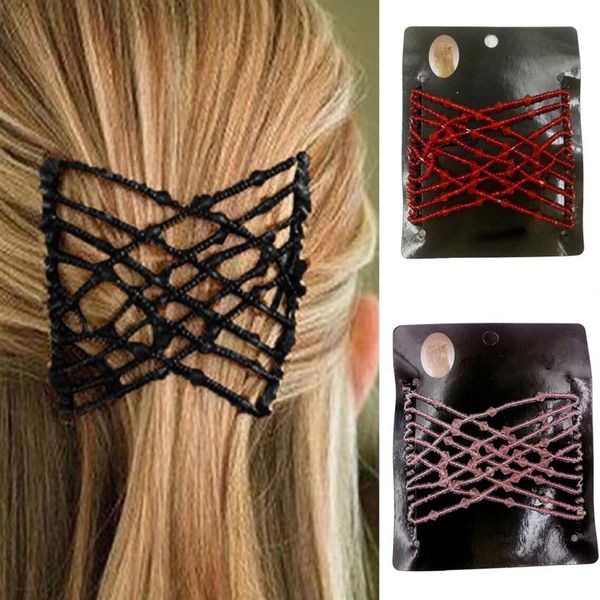 

vintage flower bead stretchy hair combs double magic slide metal comb clip hairpins for women hair accessories gift #9279s