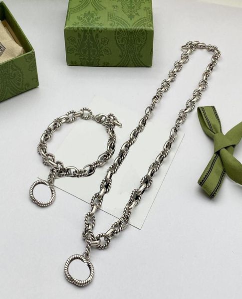 

chic interlocking letters necklace jewelry sets designer bracelets silver stamps necklaces women pendant bracelet with box2451392, Black