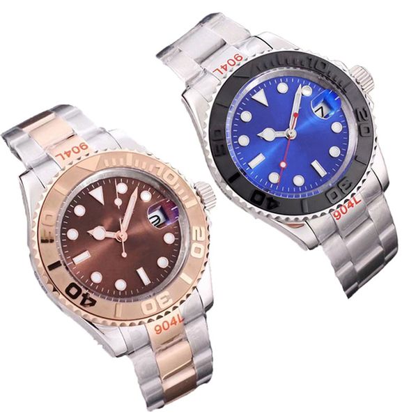 

men's watch 2813 with black movement, rose gold ceramic ring, two tone inlaid stainless steel strap, original solid waterproof bracelet, Slivery;brown