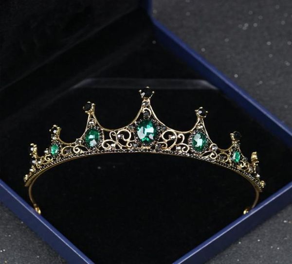 

kmvexo new elegant green crystal crown bridal hair accessories for wedding quinceanera tiaras and crowns pageant diamant tiara d199805995, Golden;white