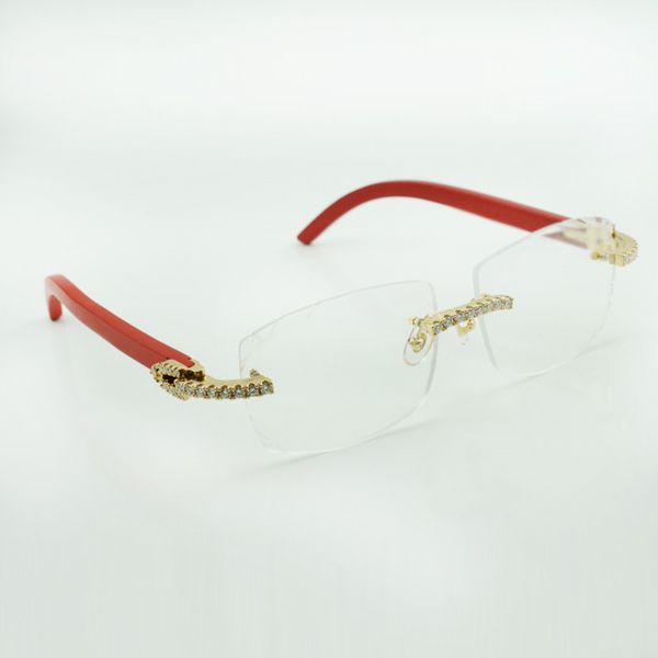 

new moissanite diamond luxury fashion wooden glasses 3524015 natural red wooden arms clear glasses carved lenses of shipping, Silver