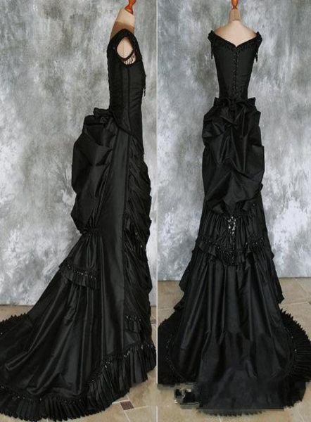 

taffeta beaded gothic victorian bustle gown with train vampire ball masquerade halloween black wedding dress steampunk goth 19th c2788566, White