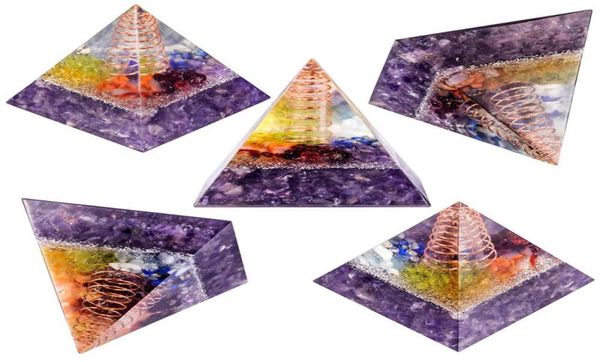 

tumbeelluwa chakra crystal orgonite pyramid energy generator with copper wire rock quartz point for yoga meditation balancing3586335, Pink;blue