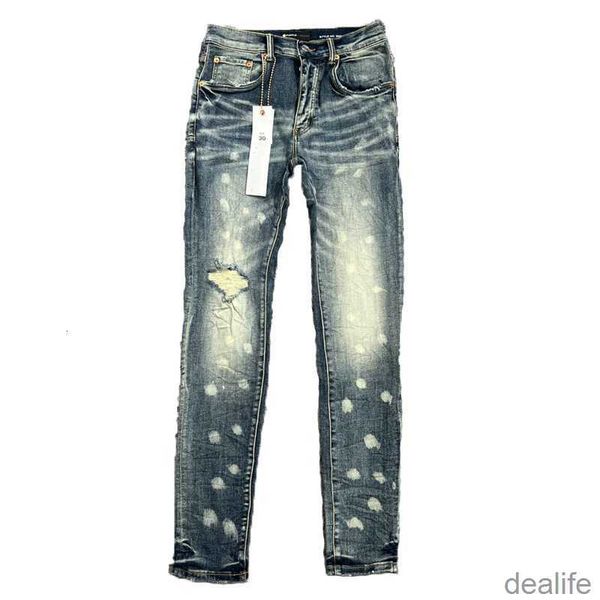 

mens designer purple jeans hip-hop fashion zipper hole wash jean pants retro torn fold stitching men's motorcycle riding cool slim pant, Blue