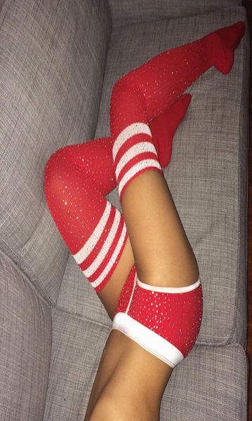 

2017 women striped thigh high knee socks lady diamonds stockings soft knit over knee thigh high winter warm long stockings9757229, Red;black