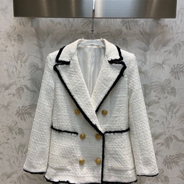 

b1012 women's blazer high street fashion designer jacket women's slim fitting contrast color fringed tweed blazer, White;black