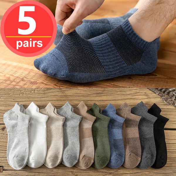

mens socks 5pairslot men socks mesh breathable short casual socks summer cotton sports socks absorb sweat ankle socks set meias size 3845 23, Black