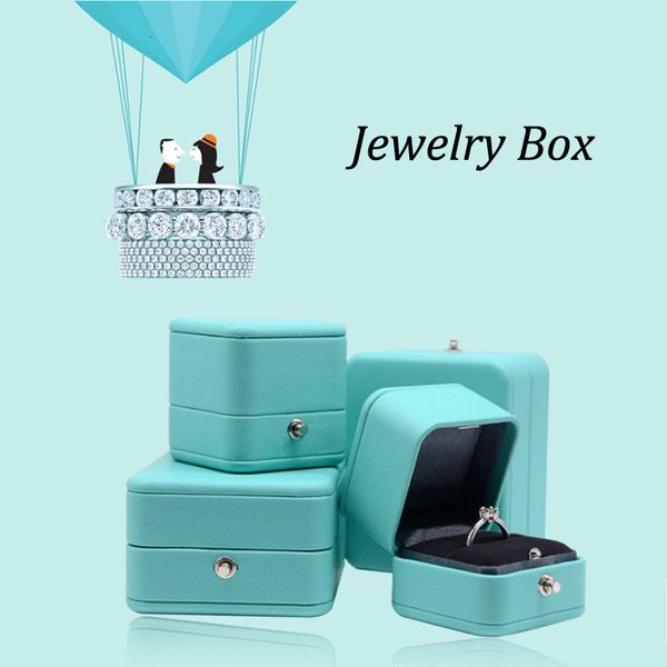 

jewelry stand luxurious romantic blue leather jewelry gift box ring box necklace box ring packaging storage ring organizer for wedding propo, Black
