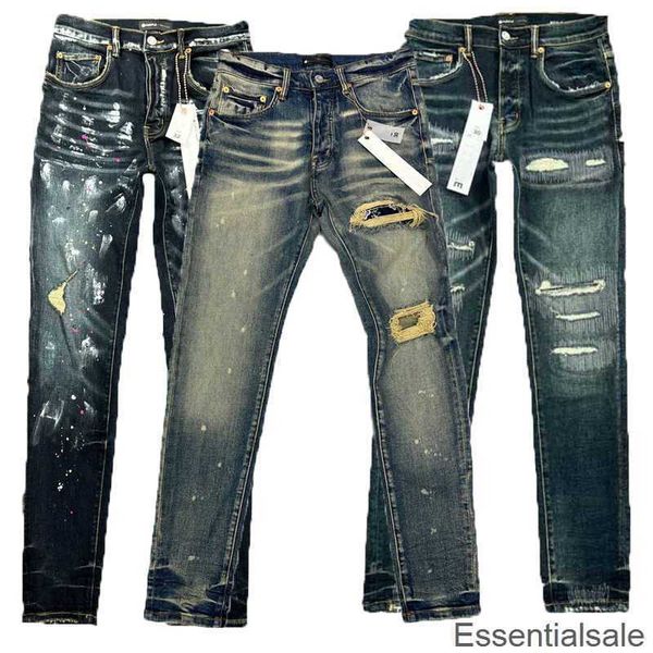 

designer purple jeans mens jean men's high streetwear for mens embroidery pants womens oversize ripped patch hole denim straight fashio, Blue