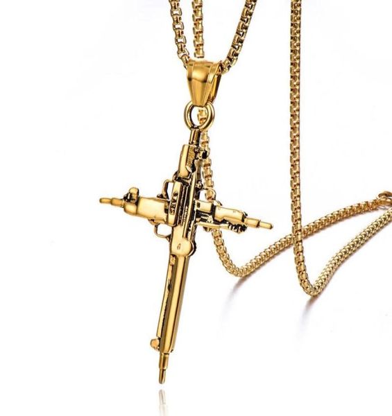 

pendant necklaces punk stainless steel gun for men rock jewelry drop2523070, Silver