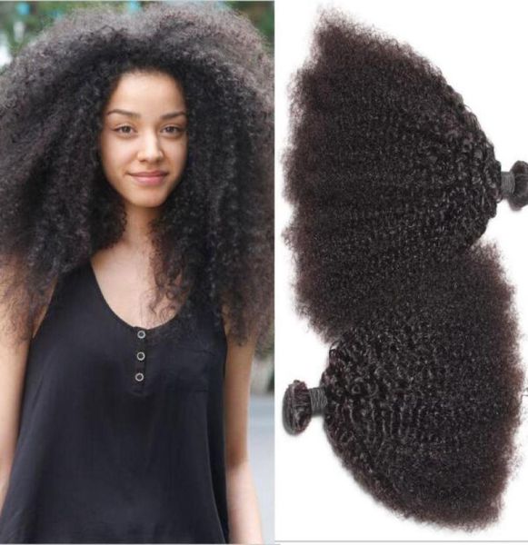 

mongolian afro kinky curly virgin hair kinky curly hair weaves human hair extension natural color double wefts dyedable9863435, Black
