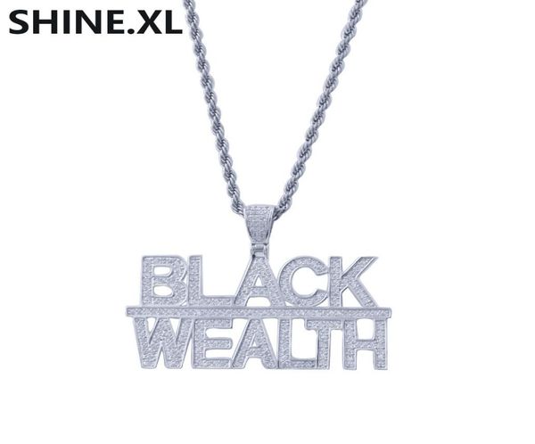 

hip hop fashion gold plated 2 rows letter black wealth pendant necklace men bling jewelry gift5611477, Silver