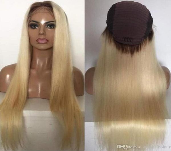 

celebrity wigs lace front wig 10a ombre blonde 613 silky straight vietnamese virgin human hair full lace wig for white woman 7772288, Black;brown
