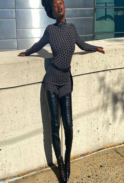 

black white letters printing vintage elegant women jumpsuits bodysuit turtleneck long sleeve girls winter basic sports8479668