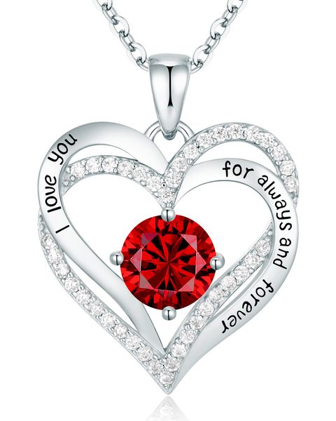 

cde forever love heart pendant necklaces for women 925 sterling silver with birthstone zirconia, jewelry gift for women mom girlfriend girls