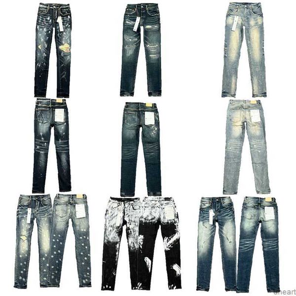 

designer purple jeans brand fashion mens jean distressed motorcycle biker jean rock skinny slim ripped hole letter brand hip hop denim pants, Blue