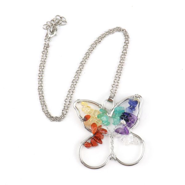 

butterfly pendant necklaces women handmade natural stone life of tree crystal quartz amethyst agate chakra reiki healing gemstone silver lin