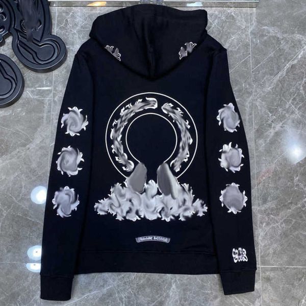 

luxury classics men's jackets hoodies brandch sweatshirts designers zipper hooded sweater men women casual pullover sanskrit horseshoe, Black