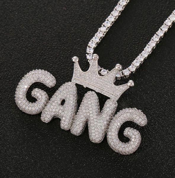 

hip hop custom name crown small letters pendant necklace micro cubic zircon with 24inches rope chain2400777, Silver