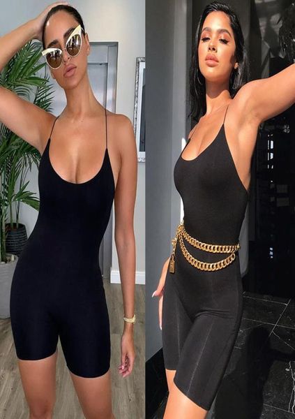 

women jumpsuits sleeveless rompers ladies backless bodycon playsuit fashion biker shorts skinny summer female bodysuit 0507241136327, Black;white