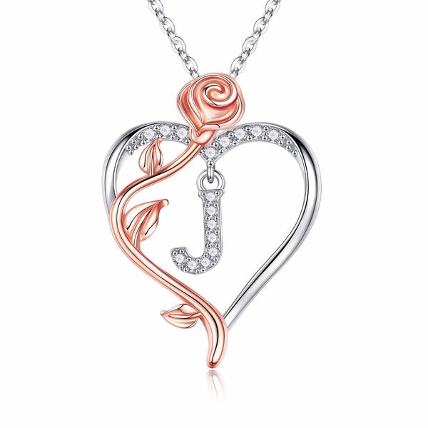 

iefil rose heart necklaces gifts for women,925 sterling silver rose love heart initial letter pendant necklace jewelry mothers day valentine
