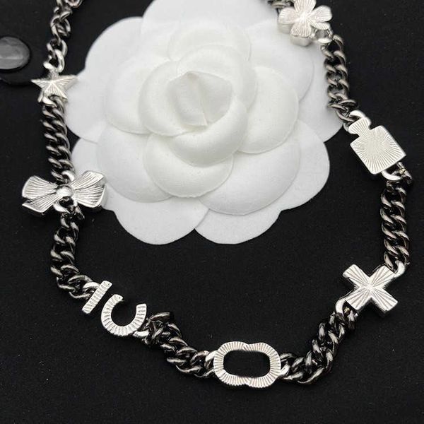 

designer jewelry necklace small double black metal collar chain star cross perfume bottle clover women's necklace