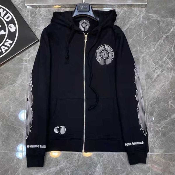 

luxury fashion men's sweatshirts jackets brandch hoodies zipper hooded men women designers sanskrit horseshoe cross pullover sweater ho, Black;brown