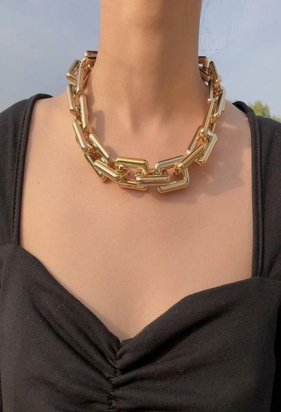 

punk chain choker necklaces collar hip hop chunky chokers gold color thick chain statement necklace for women men jewelry gift 2pc2152393, Golden;silver