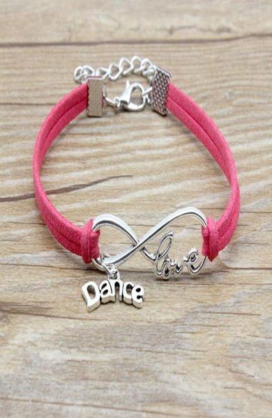 

infinity love dance charm suede leather dancer bracelet pink red black gifts for women men girl bracelets jewelry1276804, Golden;silver