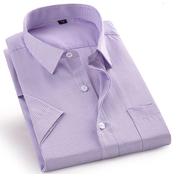 

men's dress shirts short sleeve summer mens dress casual plaid shirt male regular fit blue purple 4xl 5xl 6xl 7xl 8xl plus size shirts, White;black