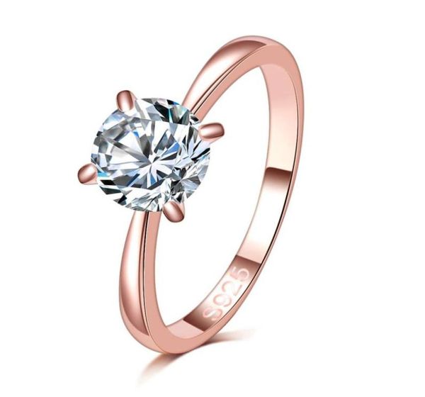 

wedding ring classic design real platinum plated rose gold 4 prongs 1ct simulated diamond promise rings for women fiancee48777017249919, Slivery;golden