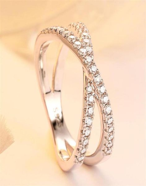 

exquisite 2 rows sparkling cz rings for women 925 sterling silver wedding engagement party jewelry drop2556252j8180465, Slivery;golden